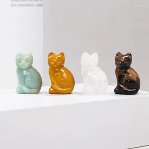 Figurines décoratives Joli chat sculpté en cristal naturel, décoration de la maison, pierre précieuse de guérison Reiki, Amazonite, oeil de tigre, topaze, artisanat d'ornement