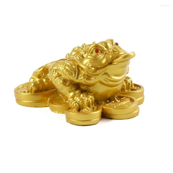 Figuras Decorativas Lucky Golden Toad Figurita De Rana Rica De 3 Patas Adorno De Escritorio para Atraer Dinero Buena Suerte Oficina En El Hogar Decoración Feng Shui