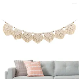 Figurines décoratines Macrame Garland Banner avec perles en bois Boho Tapestry Wall Decor Hanging Porte rideau