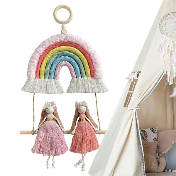 Figuras decorativas MacRame Rainbow Wall Ornament Caballero tejido de algodón Tassels Decoración de la sala de niños Hogar