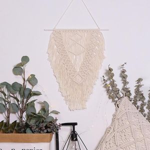 Decoratieve beeldjes Macrame geweven muurhangende Boheemse boerderij geometrische kunsttapijttapry decor voor slaapkamer woonkamer voorwerpen