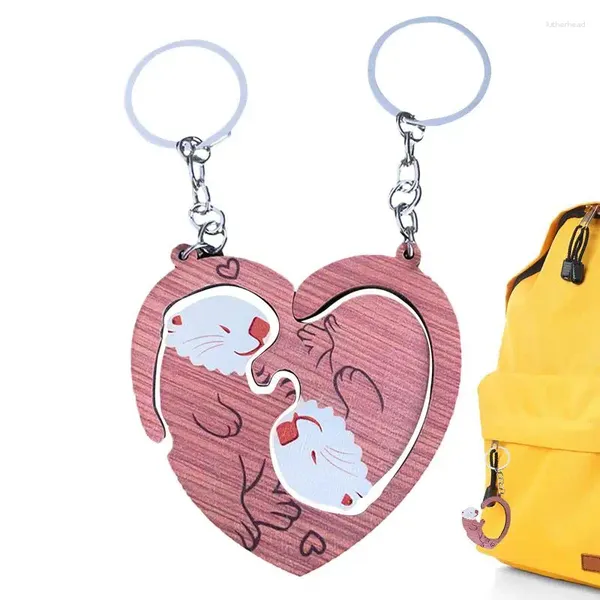 Figurines décoratines correspondant aux clés de coeur coeur otters conception clés clés couples cadeaux sac pendents 1 paire accessoires multifonctionnels pour