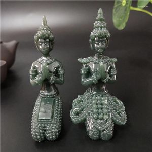 Figurines décoratines Méditation Bouddha Statue Thaïlande Sculptures Ornement de pierre de jade-armat