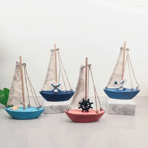 Figurines décoratives Style méditerranéen rétro couleur Petit Bateau bois toile modèle de bateau ornements créatifs décoration de la maison artisanat Kawaii