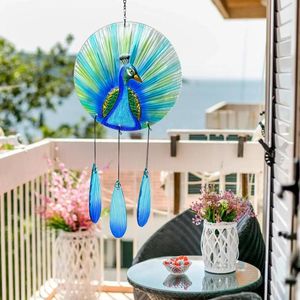 Decoratieve beeldjes Metaal Creatieve windkloosterhangen -Melt glas Wind -draaiende buitenbalkon Breedtyard Angel Peacock