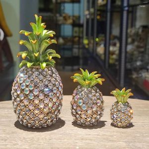 Figurines décoratives en métal galvanoplastie cristal artisanat plein diamant ananas décoration de la maison émail couleur alliage plaqué or ornements
