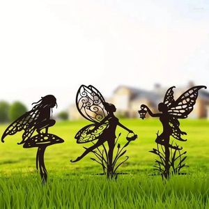 Figurines décoratives Metal Fairy Garden Decoration Iron Black Fairies Silhouette Figures Sculpture Artisanat Home Backyard Porte Ornements