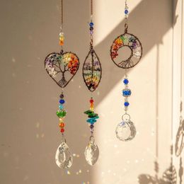 Figurines décoratives Metal Tree of Life Crystal Pendant Light Shadow Wind Chime Rainbow Suncatcher Prism Window Charm