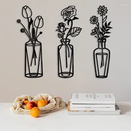 Figurines décoratives en métal décoration murale Vase Art noir en fer forgé décor pour la maison salon fleur pendentif plante florale Sculpture