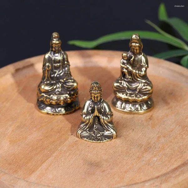 Figuras decorativas Mini estatua de Buda de latón antiguo Vintage GuanYin Bodhisattva meditar estatuilla Sakyamuni budismo decoración del hogar regalo