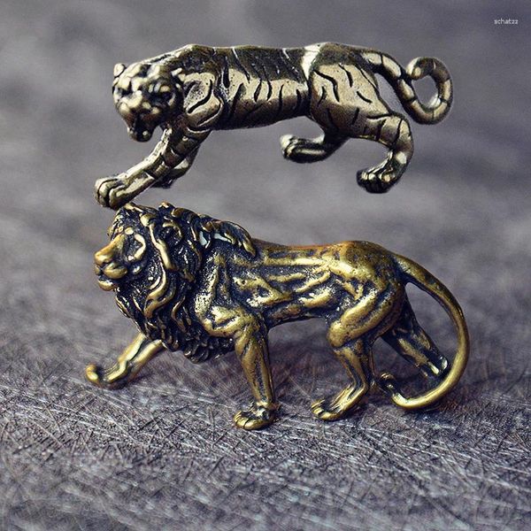 Figuras decorativas MINI Animales de cobre Tigre Águila León Rinoceronte Caballo Bolsillo Latón Adornos en miniatura Decoración de escritorio de oficina en casa Juguete