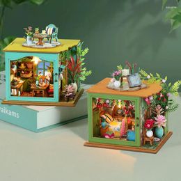 Decoratieve beeldjes Mini Diy houten pastorale cottage keuken poppenhuizen miniatuurkits met meubels LED -lichte huisdecoratie volwassen