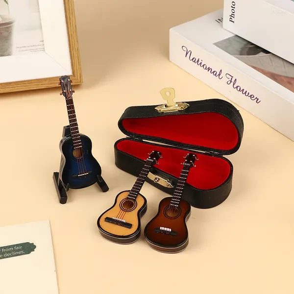Figurines décoratives mini modèle de guitare miniature avec stand et boîtier d'instruments de musique ornements accessoires de maison de poupée