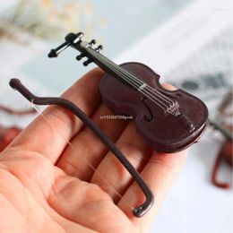 Figurines décoratines Mini violons Ornement Modèle miniature avec garniture de casse de stand pour décoration de bureau à domicile