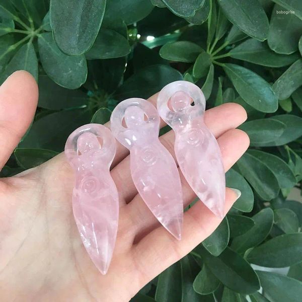 Figurines décoratives MJP de haute qualité Polied Natural Rose Rose Quartz guérison Crystal Pendant Goddess Statue for Decoration Gift