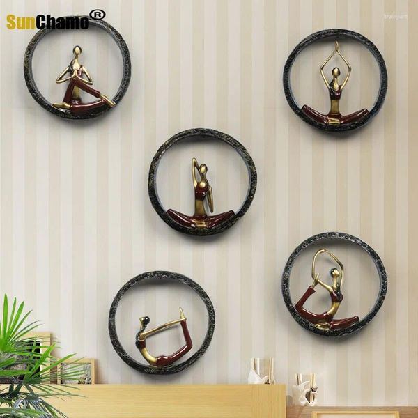 Figurines décoratives modernes abstraits art résine pose statue yoga fille pendings mur / dame sculpture déco accessoires de maison décoration artisanat décoration