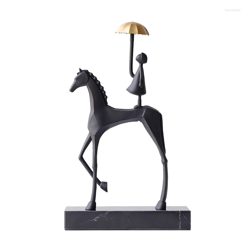 Estatuetas decorativas abstratas modernas deamland criança estátua liga pasto menina escultura interior cavalo ornamento arte infância personagem decoração