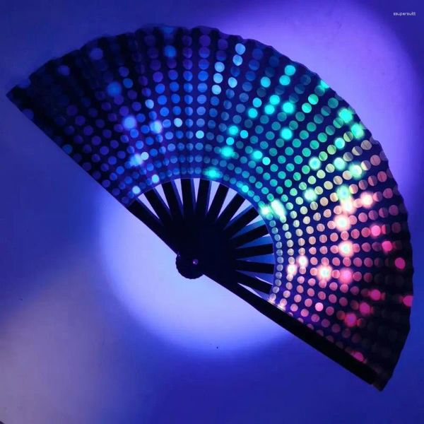 Figurines décoratives ventilateur de couleur vive moderne coloré pliant fluorescent UV pour le carnaval Dance Party Mariages Portable Bamboo Bone Bone