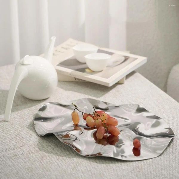 Figuras Decorativas Moderno Espejo Plegable Irregular Bandeja de Frutas de Acero Inoxidable Pulido Almacenamiento Seco para el hogar Adornos Creativos para Mesa de Comedor