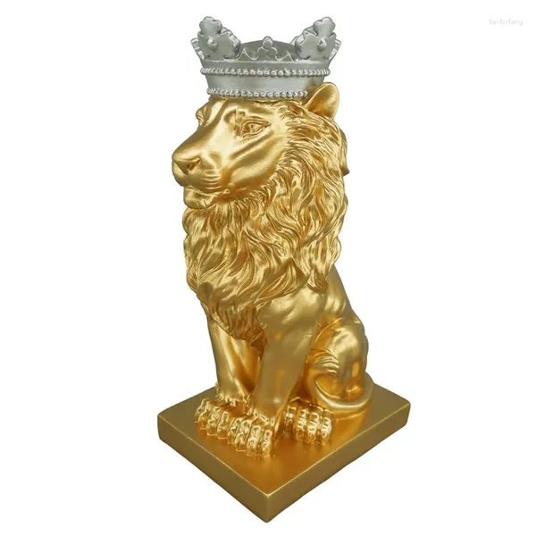 Figurines décoratives Résine moderne Statue animale dorée Figurine de lion noir de la couronne dorée pour décoration de décoration de maison décoration de bureau de salon