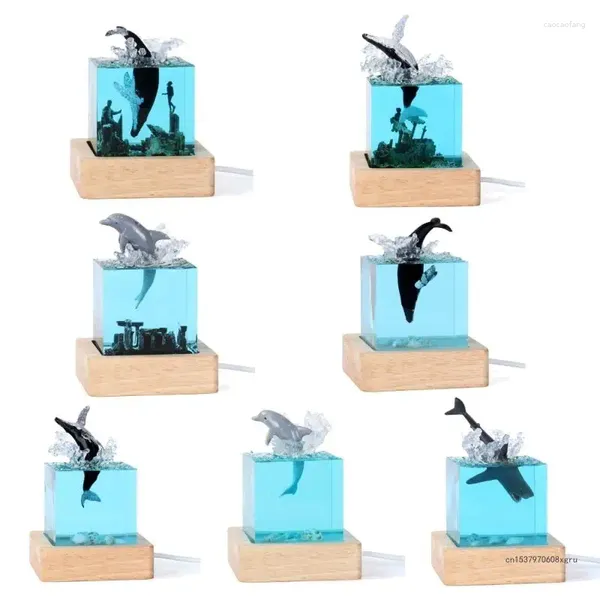 Figurines décoratives modernes lampe de figurine de baleine mini lumière nocturne pour le salon du bureau sculpture