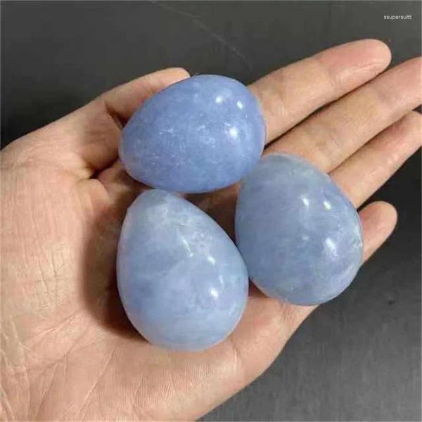Figurines décoratives mokagy 1pc 40mm-50 mm quart de roche naturel blue blue céleste cristal artisanat yoni œuf