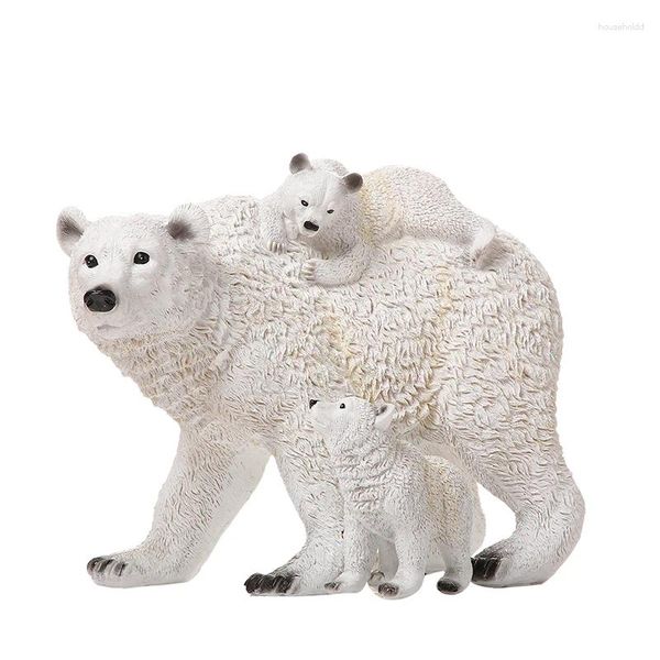 Figuras decorativas Madre Oso Polar Escultura Hecha a mano Poliresina Estatua de bebé Decoración familiar Regalo para mamá Adorno de vida silvestre Muebles artesanales