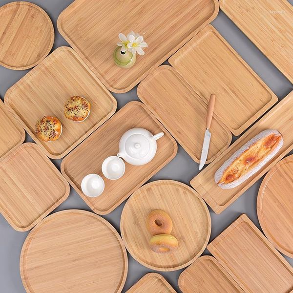Figurines décoratives plateau multi-bambou, soucoupe en bois, Pot de fleur, tasse, assiette, cuisine, tapis à café créatif