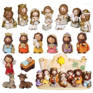 Decoratieve beeldjes Kerststallen voor Kerstmis 10 stuks Hars Kribbe Scène Ornamenten Jezus met Maagd Maria Figuren Standbeeld