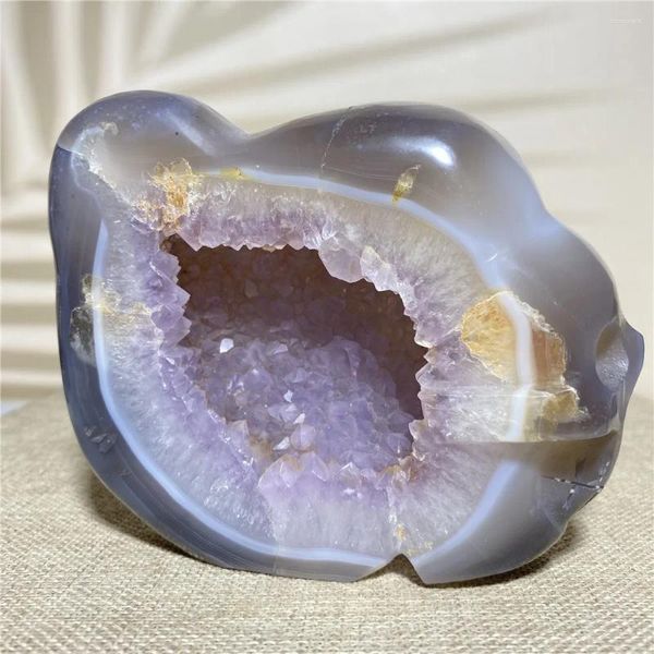 Figurines décoratives Agate Natural Geode Cranium Quartz Crystal spécimens Home Furnishing Decoration Gift Stone et Reiki guérison Améthyste