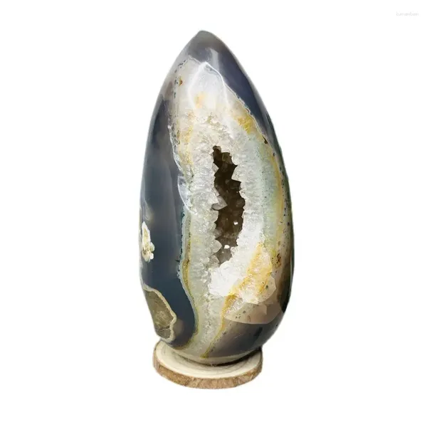 Figuras decorativas Agadas naturales Geode Egg de gran tamaño Grupo de cristal Forma gratuita Decoración de la sala del hogar Piedra de regalo y curación