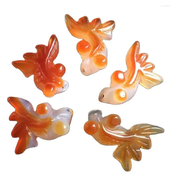 Figurines décoratives en Agate naturelle, pendentif en cristal de poisson rouge sculpté, Animal poli, collier de guérison en pierres précieuses à la mode