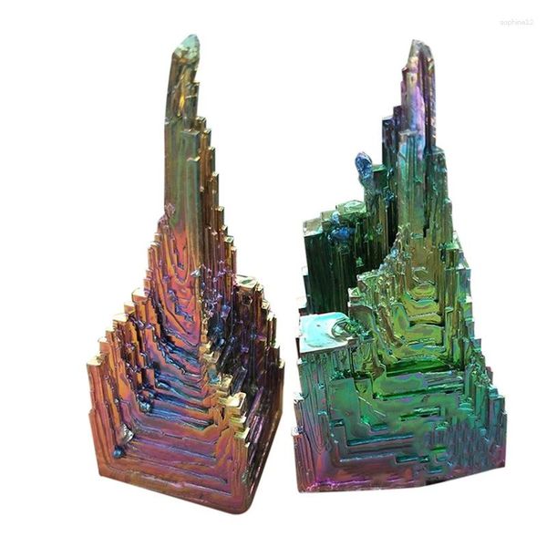 Figuras decorativas Bismuth Natural Rarro Raran Rarro Metal Cristal Mineral Gemstone Decoración de titanio Piedra recubierta de Titanium