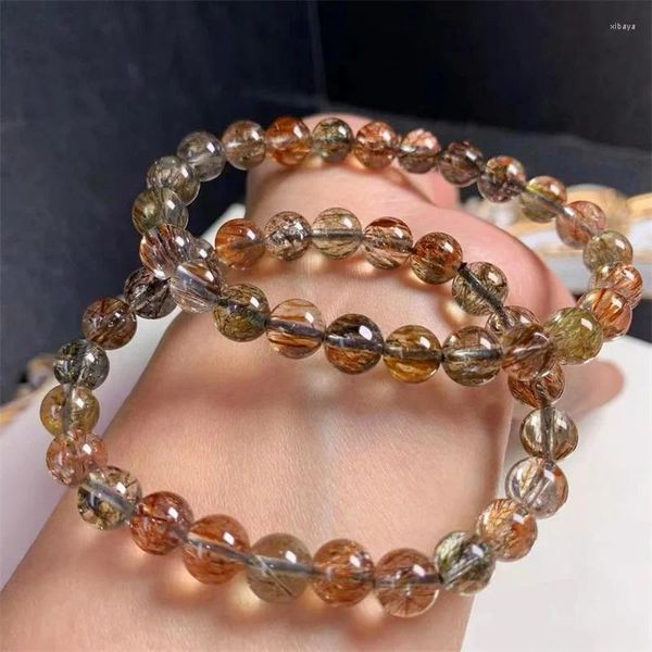 Figurines décoratives Naturel Noir et or Super Sept Bracelet Énergie Crystal Aura Heury Yoga Elastic Couple Bijoux Gift 1PCS 7,8 mm