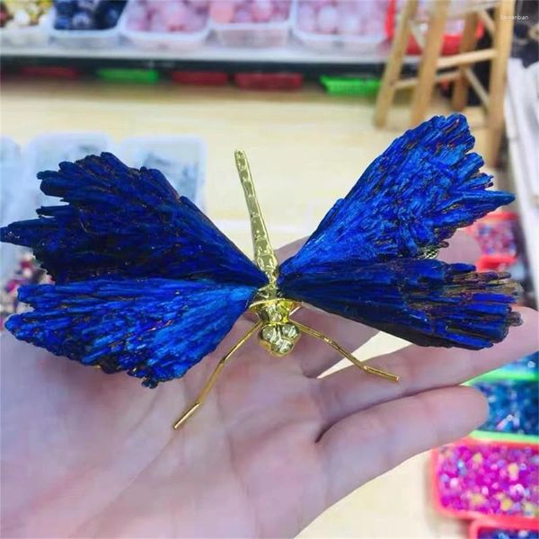 Figurines décoratives Natural Black Tourmaline Electroplasant Dragonfly Ship Crafts Ornements Color Placing Crystal Butterfly Home Decoration