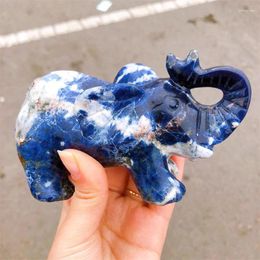 Figurines décoratives naturel bleu Sodalite éléphant Animal cristal énergie pierre artisanat petite décoration décor à la maison cadeau de vacances 1 pièces