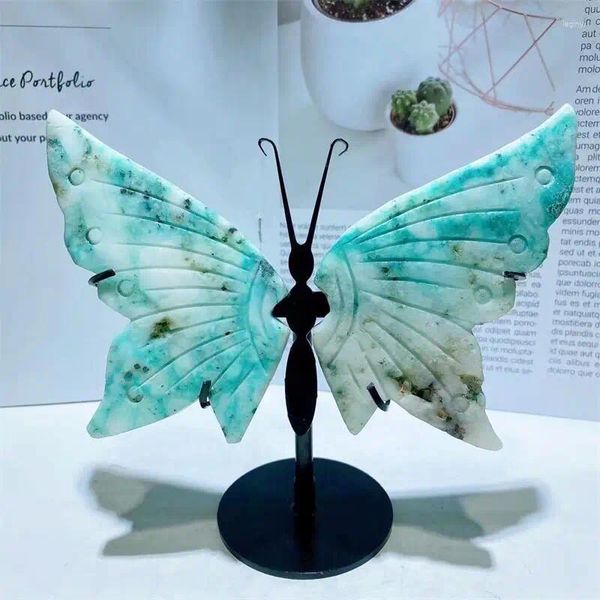 Figurines décoratives en chrysocolle naturelle, ailes de papillon, sculpture en cristal, artisanat, énergie de guérison, pierre porte-bonheur, décoration de la maison, cadeau d'anniversaire