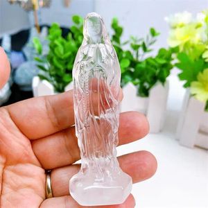 Figurines décoratives Natural Clear Quartz Vierge Marie Jésus décor de la maison Artisanat à la main Ornements Reiki Mineral Decoration Gift 1PCS