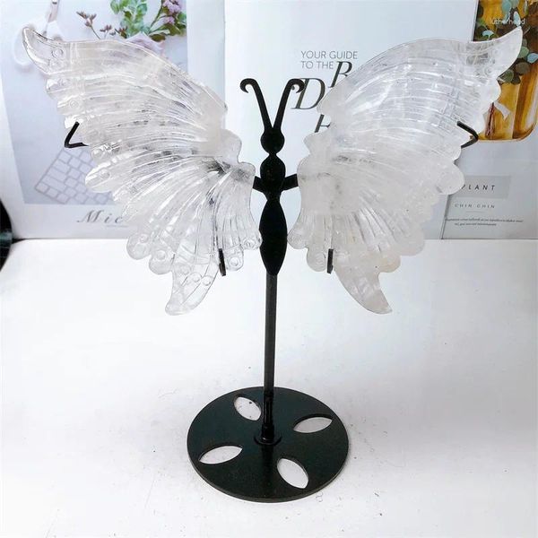 Figurines décoratives Quartz clair naturel ailes de papillon cristal pierre précieuse sculptée à la main Statue Reiki guérison artisanat décoration cadeau 1 paire