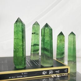 Decoratieve beeldjes natuurlijke kristalgroen fluoriet enkelpuntige hexagonale prisma prisma home decoratie studie voorraden reiki genezing is mineraal