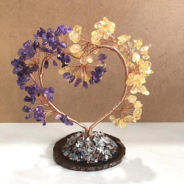 Figurines décoratives Crystal Natural Crystal Heart Citrine Rose Quartz Lucky Tree Decoration Mineral Stone Decor Home Christmas Gift