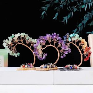 Figurines décoratives Crystal Natural Lucky Tree Amethyst Gravel avec Agate Slice Base Decoration Home Trees Money Trees for Positive Energy Feng