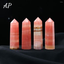 Decoratieve beeldjes natuurlijke kristalpunt roze caribbean calciet kolom gezondheidsergie Gem zeshoekig prism toren ornament