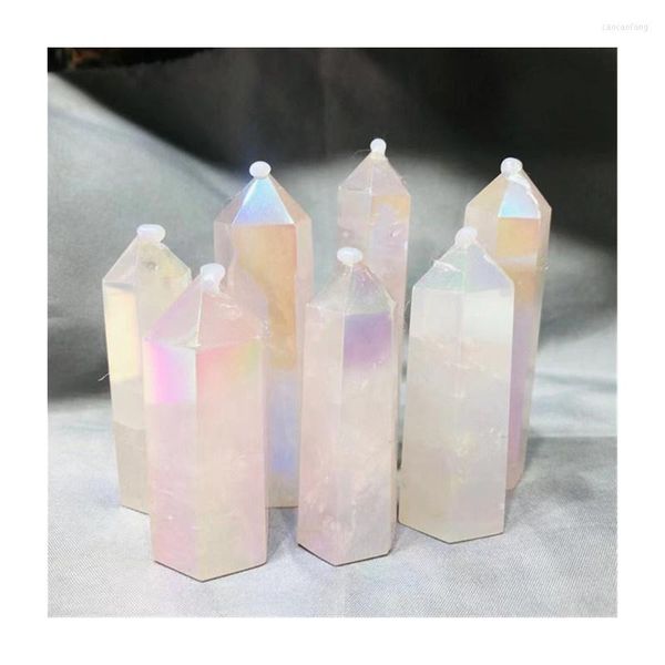 Figuras decorativas de cristal Natural pulido, Aura de Ángel, torre de cuarzo rosa, punto rosa, varita Fengshui, curación, piedra Reiki