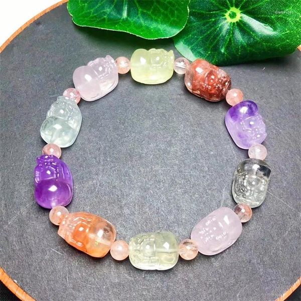 Figuritas decorativas de cristal Natural, pulsera Pixiu de cuarzo, joyería hecha a mano, brazalete elástico, regalo de cumpleaños para niños, 1 Uds., 11x15mm