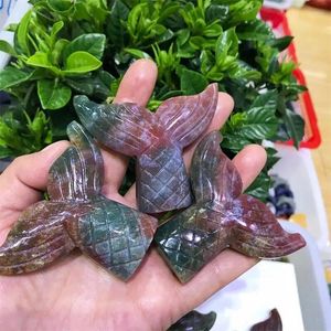 Decoratieve beeldjes Natuurlijke kristallen Ocean Jasper Fishtail Carving Model Craft Gift Reiki Healing Stones Statue for Home Decoration 1pcs