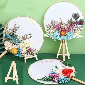 Decoratieve beeldjes natuurlijke gedroogde bloemen fans diy kit schilderen rond handgehouden ambacht maken voor Hanfu Home Decoration Party Wedding Gifts