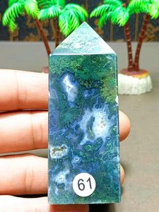 Figurines décoratives énergie naturelle Agate Moss Tower Home Decoration Feng Shui Magic Wand Point Reiki Green Guérison de l'herbe