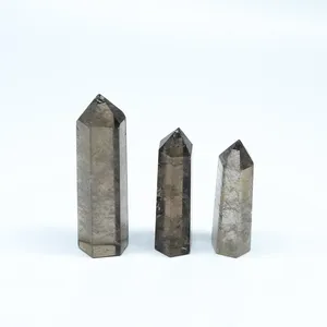 Figurines décoratives Énergie naturelle Smoky Quartz Crystal Point Prism Crafts Tower Tower Mineral Wand Home Decoration Hexagonal Column Gift