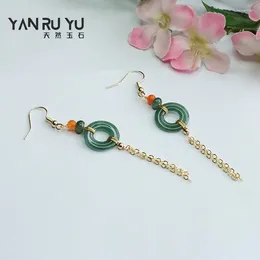 Decoratieve beeldjes Natuurlijke etnische Chinese stijl Jadeite oorbellen voor vrouwen Jade Ping Buckle Mom Gift Jewelry Lucky Accessoire